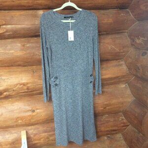 Doe & Rae NWT Charcoal Lagenlook Ribbed Boho Extra Long Shirt/Dress Size Small
